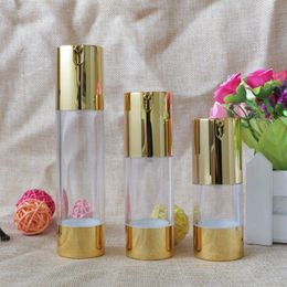 Silver Gold 15/30/50ml Empty Airless Bottle Cosmetic Plastic Pump Container Travel Makeup 500pcs/lot Wholesale Leert