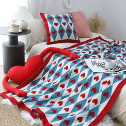 Blanket Fashional Heart And Diamond Design Knitted Sofa Throw Blanket Decorative Couch Blanket Bed Runner Blanket Bed Sofa R230616