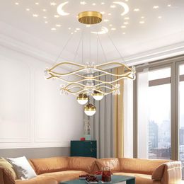 Chandeliers Modern Golden Led For Living Room Kitchen Hanging Pendant Lamps Remote Control Starry Sky Projection Lights