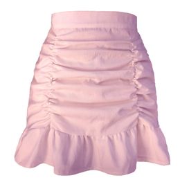 Skirts In 2023 Summer Folds Ruffles White Pink Sexy Bodycon Mini Skirt Women Streetwear Casual Club Zipper High Waist Short 230616