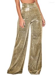 Women's Pants Bright Gold Silver Bodycon Wide Leg Women Clubwear Leggings Skinny Trousers High Waist Black Slacks Sexy Club Long