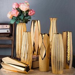 Vases 30CM Luxury Europe Gold Ceramic Vase Home Decor Creative Design Porcelain Decorative Flower Vase For Wedding Decoration 230615