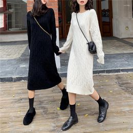 Casual Dresses Women Dress Long Sleeve High Neck Autumn Short White Black Office Ladies Jumper Knitted Plus Size