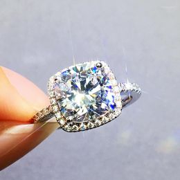 Wedding Rings Yanleyu Luxury 925 Silver Colour Ring Cushion Cut Cubic Zircon Engagement For Women Fashion Party Jewellery PR313