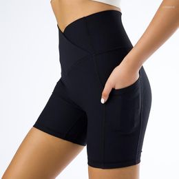 Active Pants Fashion Cross Waist Thread Sports Fitness Hip Raise High Line Pocket Shorts Running Beauty Yoga For Women