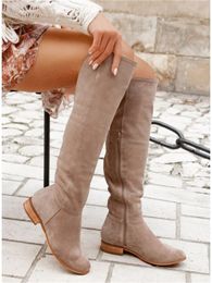 Women Boots2023 Winter Designer Luxury Faux Suede Low Heel Plus Size Casual Women Shoes Classic Round Head Lady High Tube Boots