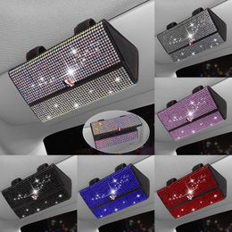 Sunglasses Cases Bling Car Sunglass Holder Crystal Sparkling Glasses Eyeglasses Case Storage Organiser Protective Box Car Accessories for Women 230615