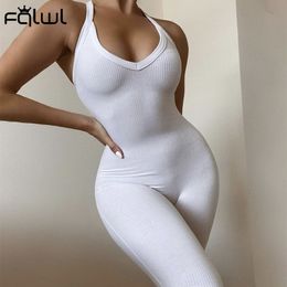 Women's Jumpsuits Rompers FQLWL Summer Streetwear Outfit Jumpsuits Women Romper Backless Ribbed Sleeveless Black Grey Bodycon Jumpsuit Female 230615