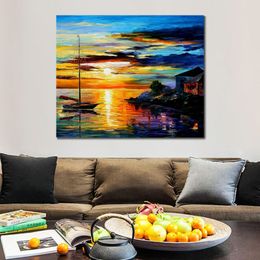 Modern Impression Canvas Art Sicily Messina Contemporary Oil Painting Street Handmade Restaurant Decor