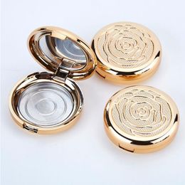 Gold Empty Cosmetic Eyeshadow Case with Aluminum Pan mirror Makeup Powder Puff Compact Container Blush Box Djspx