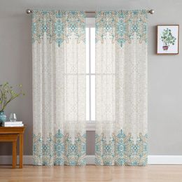 Curtain Bohemia Retro Pattern Ethnic Sheer Curtains For Living Room Bedroom Kitchen Decoration Window Voiles Organza Tulle
