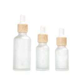 15ml 30ml 50ml Glass Cosmetic Pipette Dropper Bottle Empty Frosted Clear Essential Oil vial Plastic Wooden Grain Bottles Qofxj