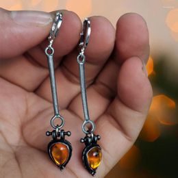 Dangle Earrings Vintage Orange Stone Water Drop Tibetan Silver Color Handmade For Women Jewelry