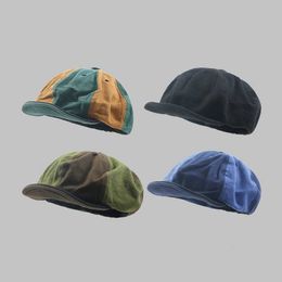 Berets Japanese Colour Matching Retro Newsboy Hats Softbrimmed Pumpkin Berets Unisex Cool Boy Personalised Washed Cotton Octagonal Cap Z0613