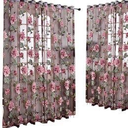 Curtain 2Pcs Window Transparent Peony Flower Windows Panel Balcony Living Room Bathroom Bedroom Curtains Home Decoration 230615