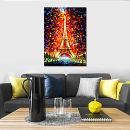 Textured Canvas Art Cityscapes Paris Eifel Tower Lighted Handmade Knife Oil Paintings Contemporary Wall Decor