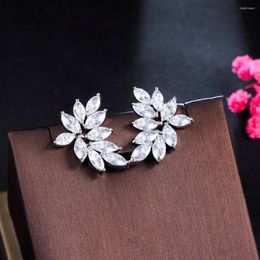 Stud Earrings BeaQueen Exquisit Real Cubic Zirconia Bridal Wedding Jewellery Chic Silver Colour Leaf For Women Banquet Dinner E486