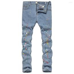 Men's Jeans 2023 Personality Retro Men's Korean Version Of The Trend Fashion Paint Dot Splash Ink Design Slim Printed Pants