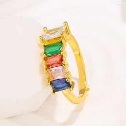 Wedding Rings 2023 Luxury Women Finger Ring Gold Plated Colourful Zirconia Simple Design Open Adjustable Party Jewellery