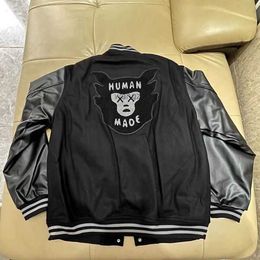 Men's Jackets Human Made Green Jacket Men Women Thick Tiger Embroidery Leather Sleeve Baseball Uniform 4 6F9K