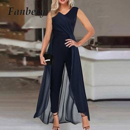 Women's Jumpsuits Rompers Summer High Waist Slim Long Overall Office Fashion Solid Irregular Elegant Sleeveless V-neck Long Jumpsuit For Women 230615