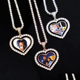 Pendant Necklaces Heart Memorial Po Necklace Customizable Rotatable Doublesided Gift For Couples Drop Delivery Jewellery Pendants Dhfyl