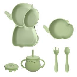 Cups Dishes Utensils 4/5/6 baby bibs without bisphenol A cartoon elephant bowl plate spoon fork set be cup dinner plate baby feeding supplies 230615