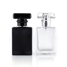 wholesale 30ml Men's Perfume Glass Spray Bottle Square Refillable Atomizer Black Transparent Glass Bottle Wiomb