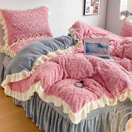 Bedding Sets Korean Princess Winter Warm Milk Velvet 4pc Comforter Set Thick Plush Duvet Cover Bed Sheet Pillowcase Home Textiles