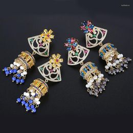 Dangle Earrings Vintage Crystal Beads Tassel Drop Zircon Jhumka Jhumki Bollywood Gypsy Bohemian Women Jewelry Ethnic Tribal Gift