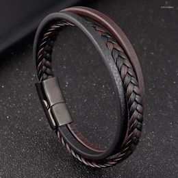 Link Bracelets Fashion Leisure Black/Brown Braided Rope Chain Simple Design Luxury Jewelry Stainless Steel Leather Bracelet Bangle Men Gift