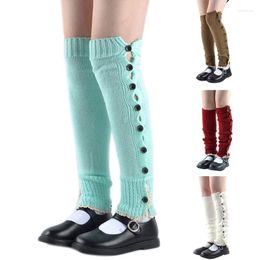 Women Socks Buttons Design Student Stretchy Foot Covers Knitted Button Down Lace Trim Knee High Footless Boot Cuff