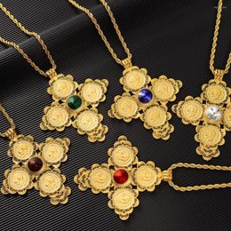 Charms Ethiopian Big Cross Pendants Necklaces Women Men Gold Colour Jewellery Africa Coin Cross/Eritrea Habesha Necklace