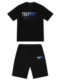 Mens Trapstar t Shirt Short Sleeve Print Outfit Chenille Tracksuit Black Cotton London Streetwear Tidal flow design 968ess
