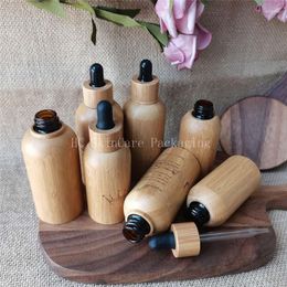 Storage Bottles 100pcs/lot 15ml 30ml 50ml Custom Logo Empty Cosmetic Continer Bamboo Dropper And Oil Luxury Skin Care Jars