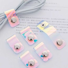 New 5Pcs PVC Laser Winder Desk Organizer Universal Line Storage Buckles Winder Portable Earphone Data Cable Storage Buckle Organizer