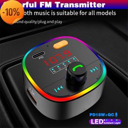 New KEBIDUMEI Car Bluetooth5.0 FM Transmitter Type-C and Dual USB Charger 7-color Atmosphere Light Mp3 Player Lossless Music