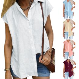 Shirts casual designer shirt women tops blouse pocket cotton blend cardigan variety of colors loose summer Summer plus size white black etc button down short sleeve