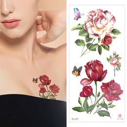 Temporary Tattoos Waterproof Flower Tattoo Sticker Rose Pattern Water Transfer Under Breast Shoulder Colourful Body Fake 230616