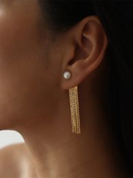 Dangle Chandelier 14K Gold Filled Gold Long Tessal Real Pearl Earrings Women Jewelry Party Boho T Show Gown Runway Rare Korean Japan Trendy 230615