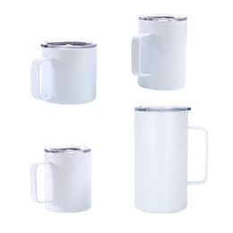 12oz Sublimation Blank Coffee Mug Car Cup Travel Double Wall Insualted Vacuum Drinking Water Tumbler Drinking Cup With Handle and Lid
