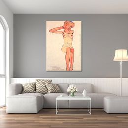 Handmade Modern Abstract Canvas Art Nude Woman Hair Dressing Egon Schiele Painting Figure High Quality