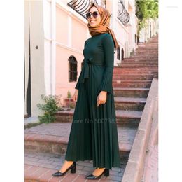 Ethnic Clothing Women Abaya Muslim Dress Ramadan Arabic Middle East Turkey Caftan Marocain Musulman Female Long Sleeve Belt Pleated Vestidos