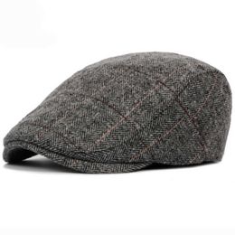 Berets HT1329 Berets for Men Autumn Winter Men Cap Wool Beret Hat Retro Plaid Advanced Flat Ivy Cap Classic Vintage Striped Beret Cap Z0613