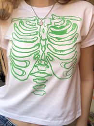 Women's T Shirts Punk E-girl Tee Gothic Skull Print T-shirt 90s Streetwear Summer Vintage Casual O-neck Basic Crop Top Y2k Harajuku Slim