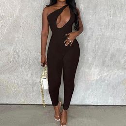 Women's Shapers 2023 Sexy Summer Basic Solid Jumpsuit One Shoulder Skinny Bodycon Sport Romper Playsuit Suspender Jumpsuits