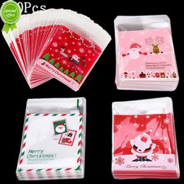 New 100pcs Christmas Plastic Bag Wedding Birthday Party Favours Cookie Candy Gift Packaging Bags Santa Claus Self Adhesive Pouch Bags