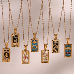 Pendant Necklaces Fashion Jewellery Gold Plated Square Zodiac Sign Necklace Stainless Steel Tarot Card Women Christmas Gift