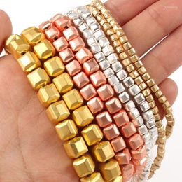 Beads Wholesale Cube Gold Colour Hematite Natural Stone For Jewellery Making Loose Spacer Faceted DIY Necklace Bracelet