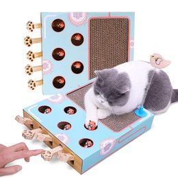 Interactive Cat Hit Gophers Cat Hunt Toy with Scratcher Catch Mouse Game Wooden Maze Pet Hit Hamster Kitten Tease Toy